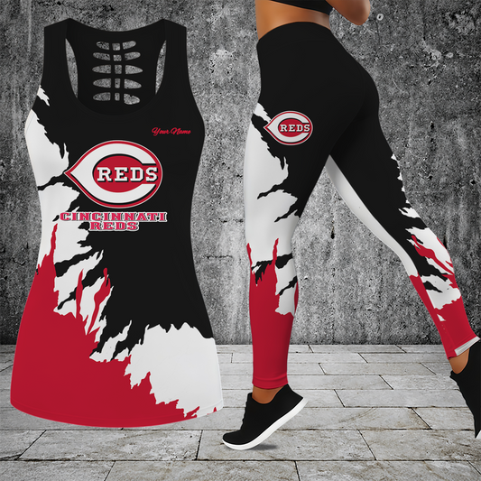 [HOMERUN DEAL] NEW CUSTOMIZED MLB05 CRS CINCINNATI REDS HOLLOW TANK TOP & LEGGINGS SET