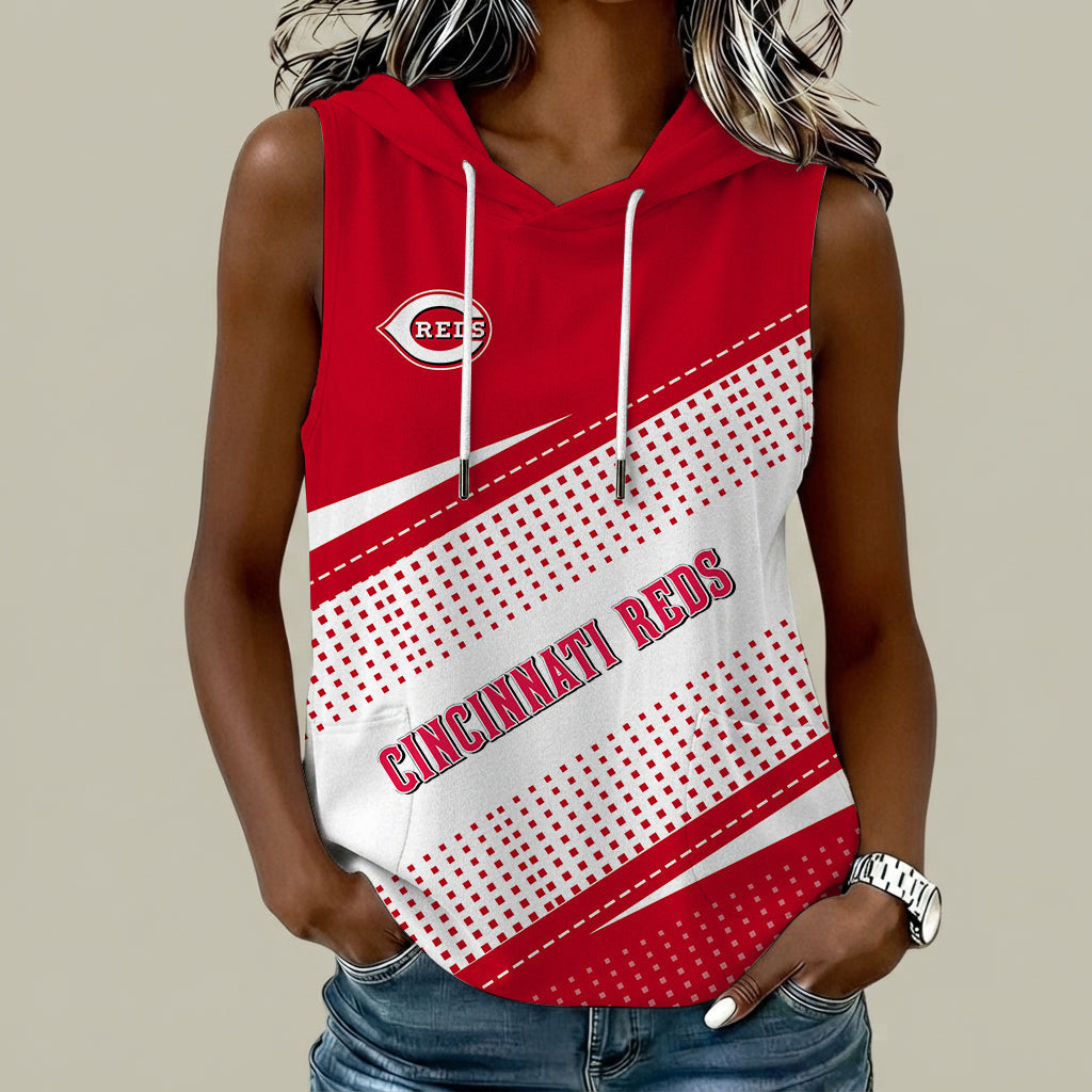 [HOMERUN DEAL] NEW CUSTOMIZED MLB05 CRS CINCINNATI REDS WOMEN'S SLEEVELESS HOODED POCKET TANK TOP