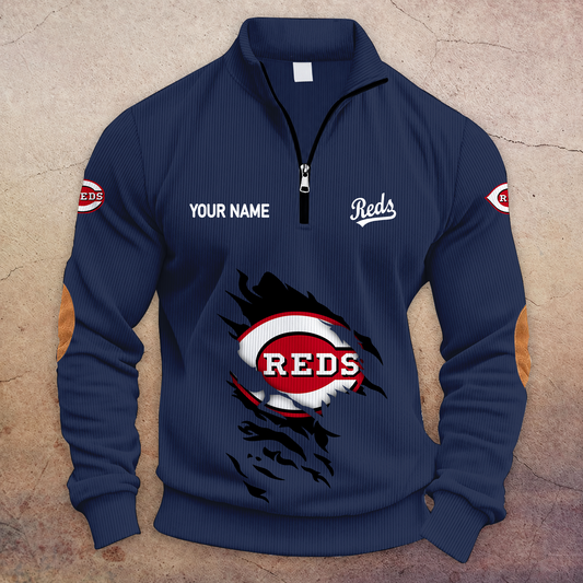[HOMERUN DEAL] NEW CUSTOMIZED MLB05 CRS CINCINNATI REDS MULTICOLOR STRIPED QUATER ZIP SWEATSHIRT