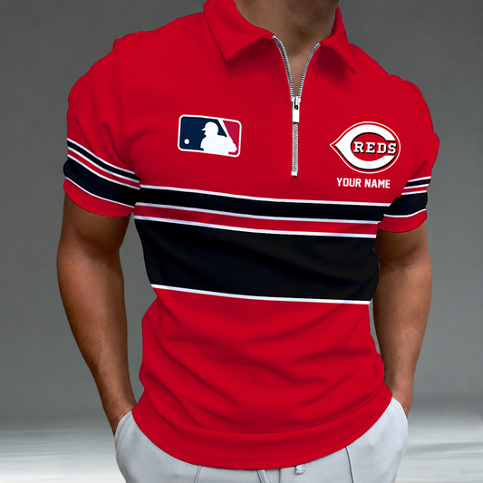 [HOMERUN DEAL] NEW CUSTOMIZED MLB05 CRS CINCINNATI REDS ZIP POLO SHIRT