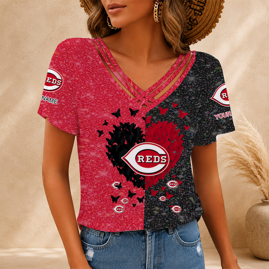 [HOMERUN DEAL] NEW CUSTOMIZED MLB05 CRS CINCINNATI REDS V-NECK SHIRT