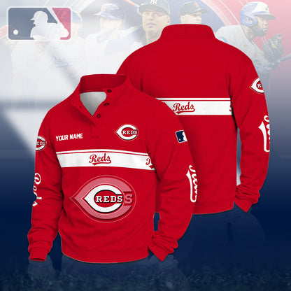 [HOMERUN DEAL] NEW CUSTOMIZED MLB05 CRS CINCINNATI REDS QUARTER-BUTTON SWEATSHIRT
