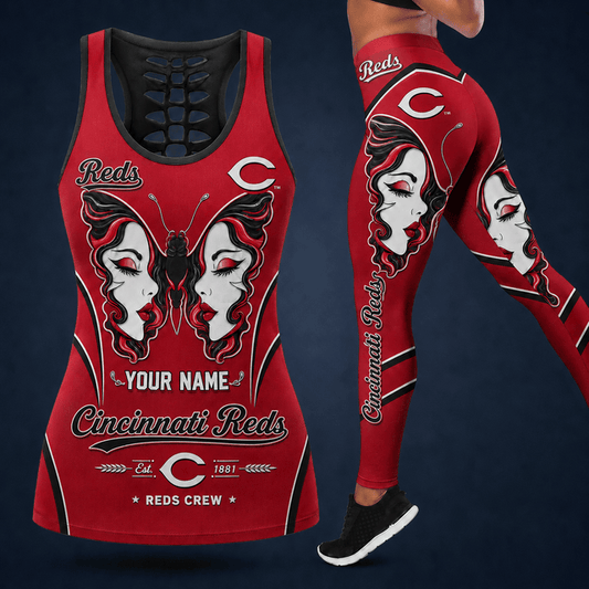 [HOMERUN DEAL] NEW CUSTOMIZED MLB05 CRS CINCINNATI REDS HOLLOW TANK TOP & LEGGINGS SET
