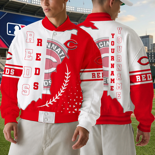 [HOMERUN DEAL] NEW CUSTOMIZED MLB05 CRS CINCINNATI REDS SATIN VARSITY & BASEBALL JACKET