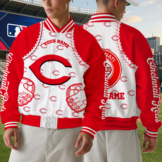 [HOMERUN DEAL] NEW CUSTOMIZED MLB05 CRS CINCINNATI REDS SATIN VARSITY & BASEBALL JACKET