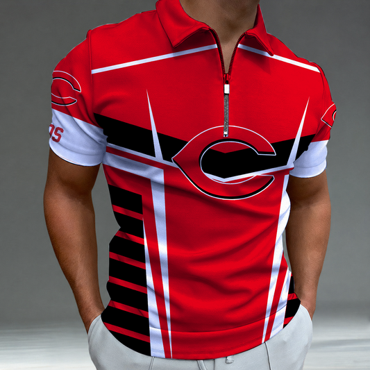 [HOMERUN DEAL] NEW CUSTOMIZED MLB05 CRS CINCINNATI REDS ZIP POLO SHIRT
