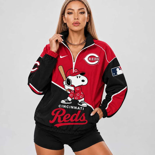 [HOMERUN DEAL] NEW CUSTOMIZED MLB05 CRS CINCINNATI REDS V-NECK ZIPPER SWEATSHIRT JACKET