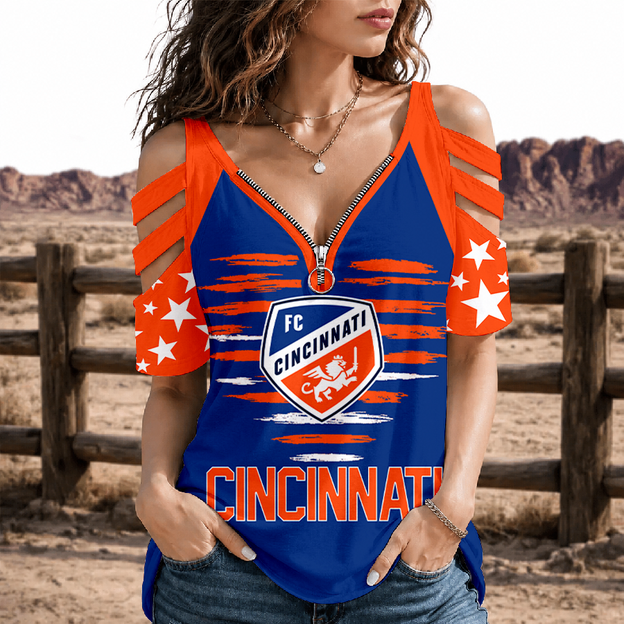 [GOAL DEAL] NEW CUSTOMIZED MLS05 FCC FC CINCINNATI STRAPPY COLD-SHOULDER TOP