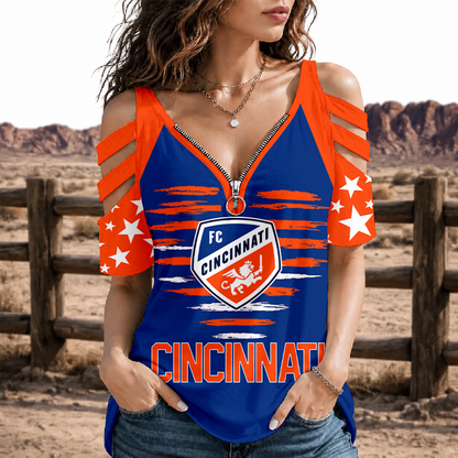 [GOAL DEAL] NEW CUSTOMIZED MLS05 FCC FC CINCINNATI STRAPPY COLD-SHOULDER TOP