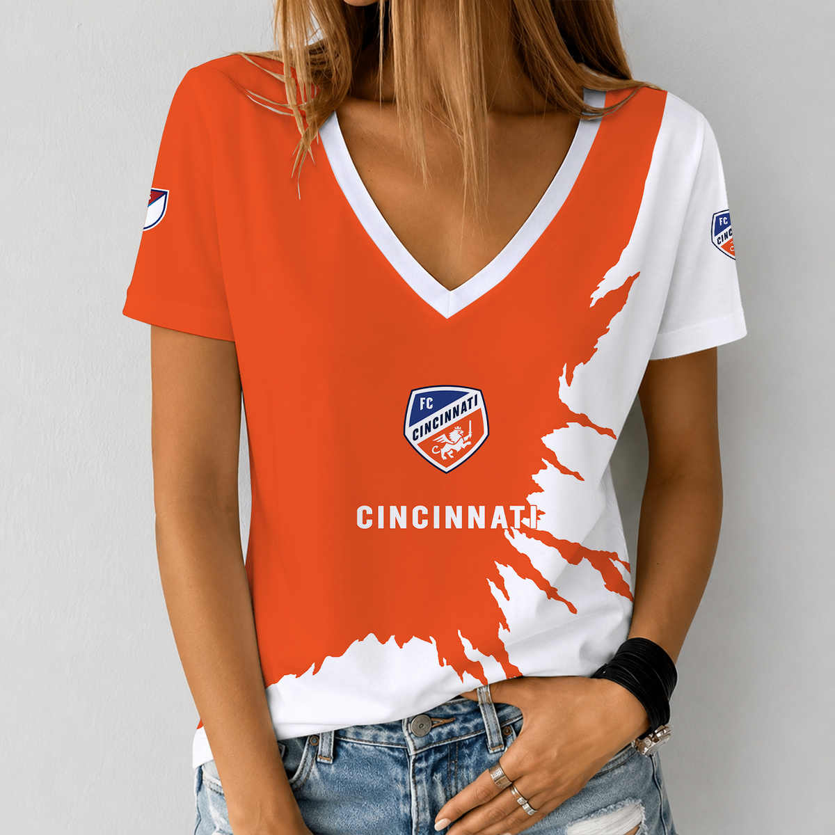 [GOAL DEAL] NEW CUSTOMIZED MLS05 FCC FC CINCINNATI V-NECK FEMALE SHIRT