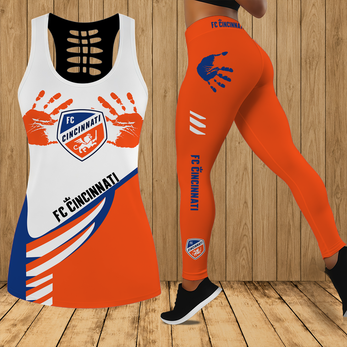 [GOAL DEAL] NEW CUSTOMIZED MLS05 FCC FC CINCINNATI HOLLOW TANK TOP & LEGGINGS SET