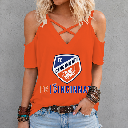 [GOAL DEAL] NEW CUSTOMIZED MLS05 FCC FC CINCINNATI CRISS CROSS V-NECK TOP