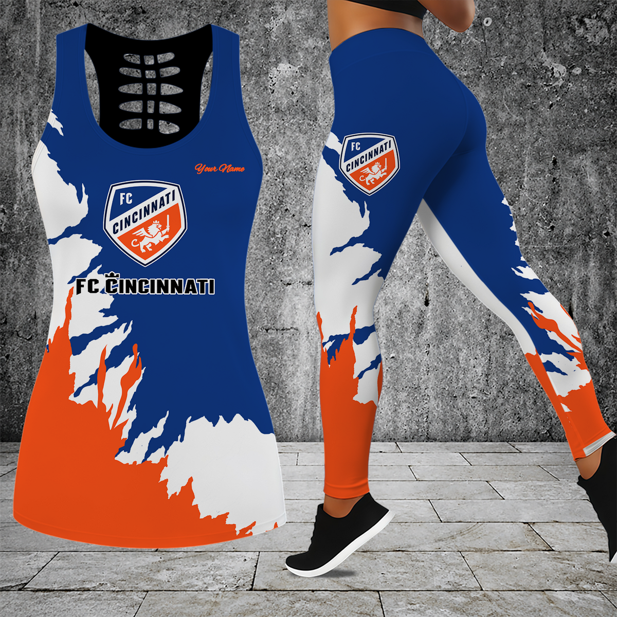 [GOAL DEAL] NEW CUSTOMIZED MLS05 FCC FC CINCINNATI HOLLOW TANK TOP & LEGGINGS SET