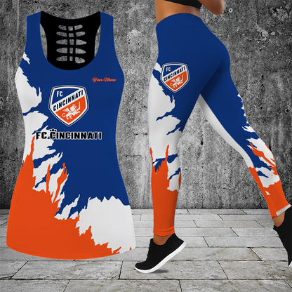 [GOAL DEAL] NEW CUSTOMIZED MLS05 FCC FC CINCINNATI HOLLOW TANK TOP & LEGGINGS SET
