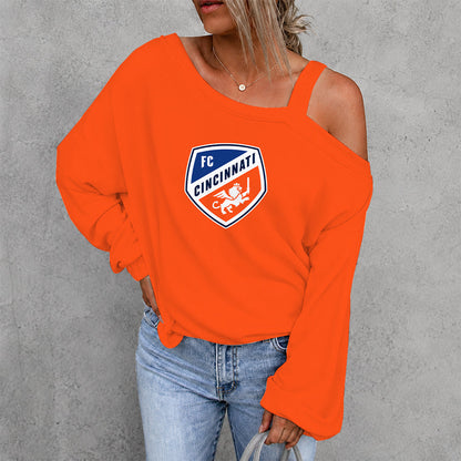 [GOAL DEAL] NEW CUSTOMIZED MLS05 FCC FC CINCINNATI WOMEN'S OFF-SHOULDER LONG SLEEVE SHIRT