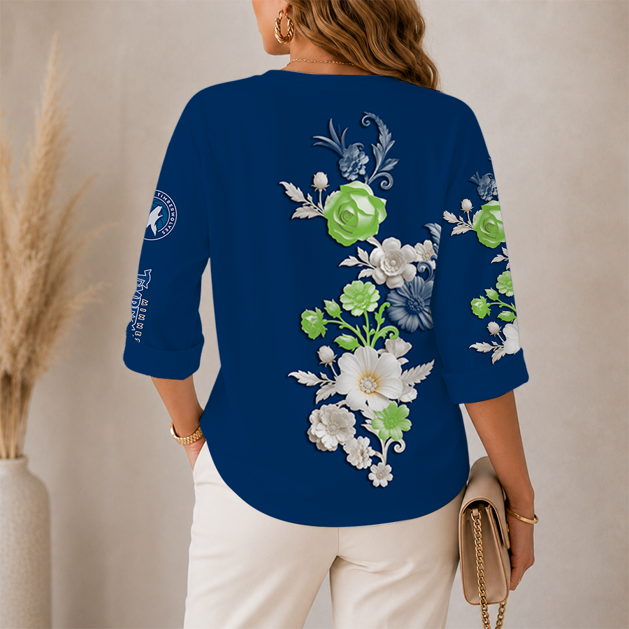 [HOT DEAL] NEW CUSTOMIZED NBA05 MTW MINNESOTA TIMBERWOLVES WOMEN'S V-NECK LONG SLEEVE SHIRT