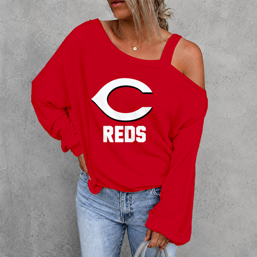 [HOMERUN DEAL] NEW CUSTOMIZED MLB05 CRS CINCINNATI REDS WOMEN'S OFF-SHOULDER LONG SLEEVE SHIRT
