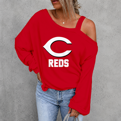 [HOMERUN DEAL] NEW CUSTOMIZED MLB05 CRS CINCINNATI REDS WOMEN'S OFF-SHOULDER LONG SLEEVE SHIRT