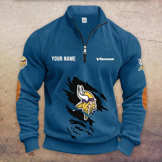 [TOUCHDOWN DEAL] NEW CUSTOMIZED NFL05 MVK MINNESOTA VIKINGS MULTICOLOR STRIPED QUATER ZIP SWEATSHIRT