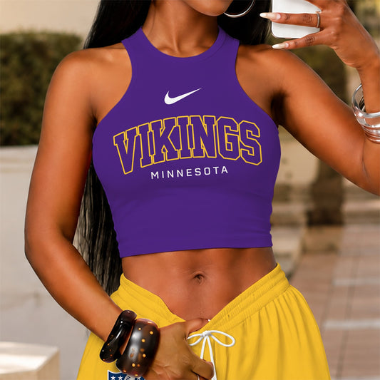 [TOUCHDOWN DEAL] NEW CUSTOMIZED NFL05 MVK MINNESOTA VIKINGS WOMEN'S CROP TOP & LONGPANTS SET
