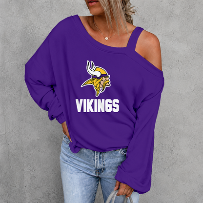 [SPECIAL OFFER] NEW CUSTOMIZED NFL05 MVK MINNESOTA VIKINGS WOMEN'S OFF-SHOULDER LONG SLEEVE SHIRT