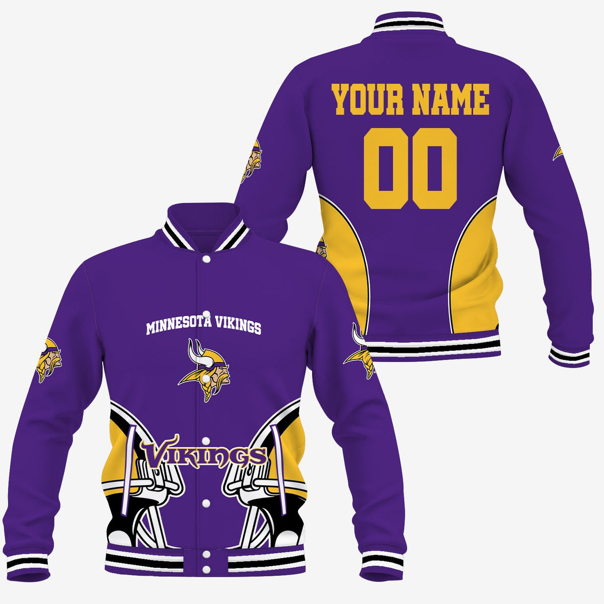 [TOUCHDOWN DEAL] NEW CUSTOMIZED NFL05 MVK MINNESOTA VIKINGS SATIN VARSITY & BASEBALL JACKET