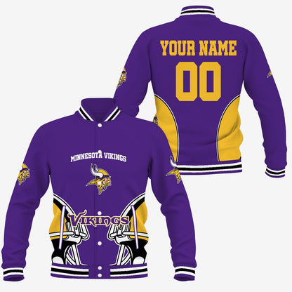 [TOUCHDOWN DEAL] NEW CUSTOMIZED NFL05 MVK MINNESOTA VIKINGS SATIN VARSITY & BASEBALL JACKET