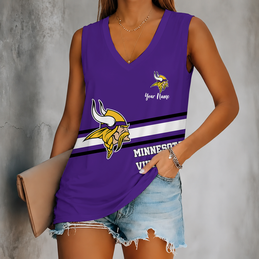 [TOUCHDOWN DEAL] NEW CUSTOMIZED NFL05 MVK MINNESOTA VIKINGS WOMEN'S V-NECK TANK TOP