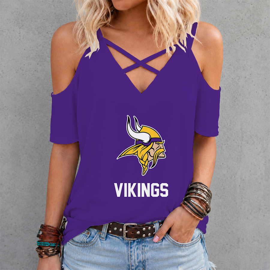 [SPECIAL OFFER] NEW CUSTOMIZED NFL05 MVK MINNESOTA VIKINGS CRISS CROSS V-NECK TOP