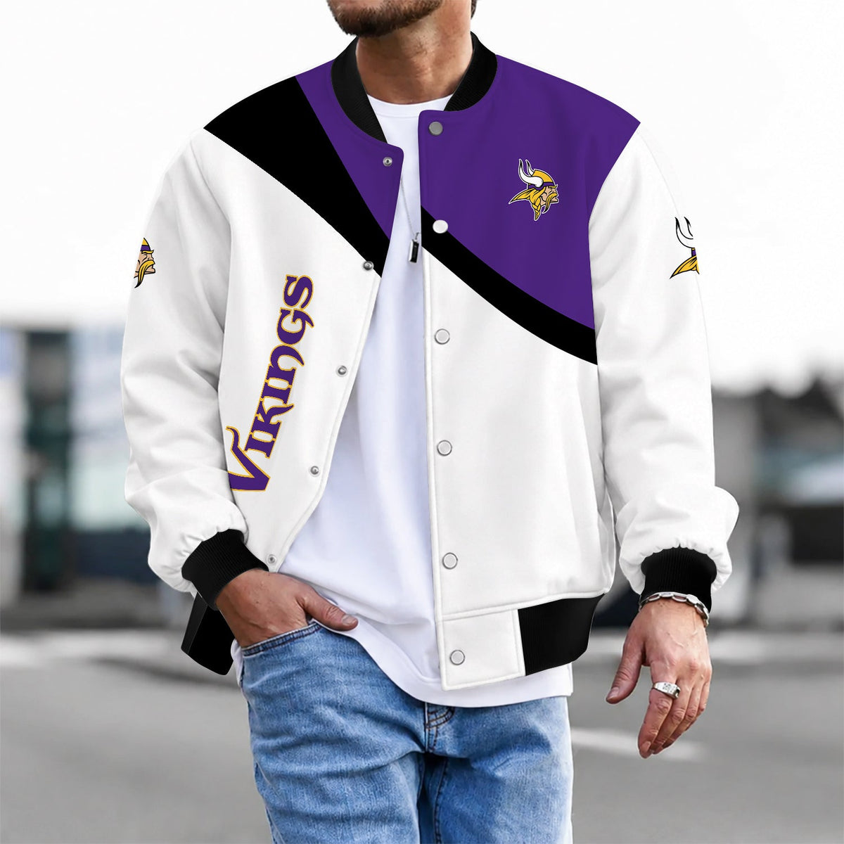 [TOUCHDOWN DEAL] NEW CUSTOMIZED NFL05 MVK MINNESOTA VIKINGS SATIN VARSITY & BASEBALL JACKET