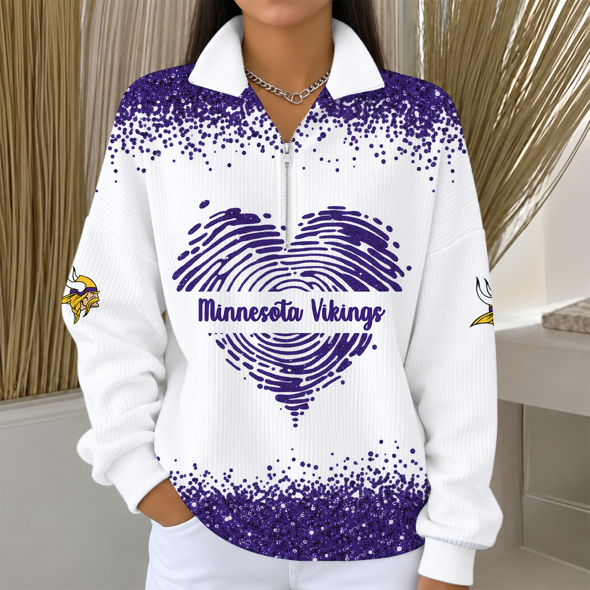 [TOUCHDOWN DEAL] NEW CUSTOMIZED NFL05 MVK THE VIKINGS QUARTER ZIP RIBBED SWEATER