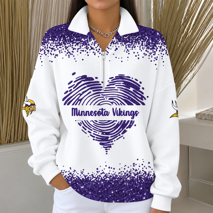 [TOUCHDOWN DEAL] NEW CUSTOMIZED NFL05 MVK THE VIKINGS QUARTER ZIP RIBBED SWEATER
