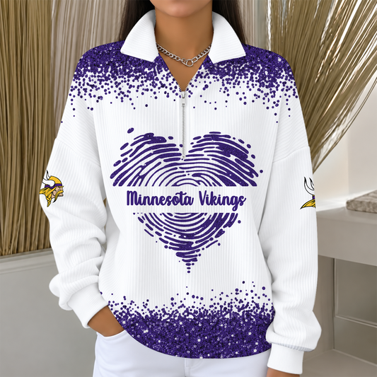 [TOUCHDOWN DEAL] NEW CUSTOMIZED NFL05 MVK THE VIKINGS QUARTER ZIP RIBBED SWEATER