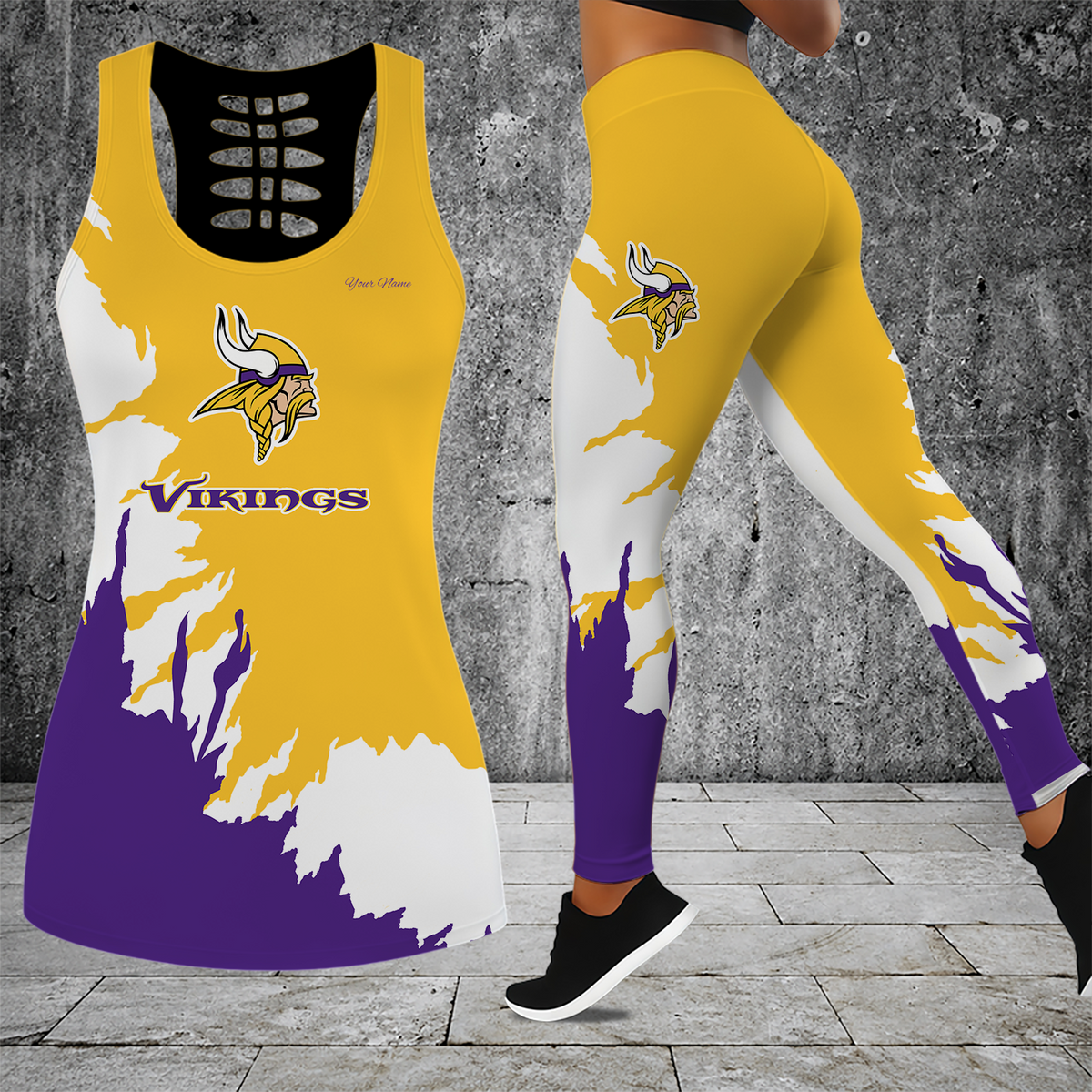 [TOUCHDOWN DEAL] NEW CUSTOMIZED NFL05 MVK MINNESOTA VIKINGS HOLLOW TANK TOP & LEGGINGS SET
