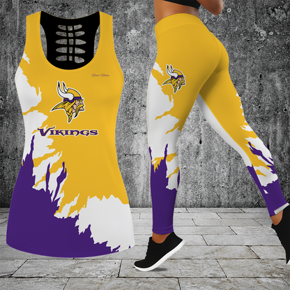 [TOUCHDOWN DEAL] NEW CUSTOMIZED NFL05 MVK MINNESOTA VIKINGS HOLLOW TANK TOP & LEGGINGS SET