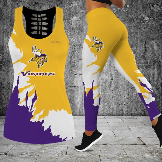 [TOUCHDOWN DEAL] NEW CUSTOMIZED NFL05 MVK MINNESOTA VIKINGS HOLLOW TANK TOP & LEGGINGS SET