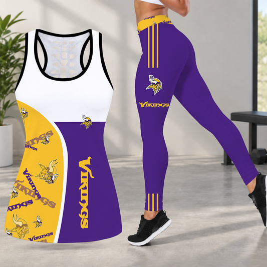 [TOUCHDOWN DEAL] NEW CUSTOMIZED NFL05 MVK MINNESOTA VIKINGS HOLLOW TANK TOP & LEGGINGS SET