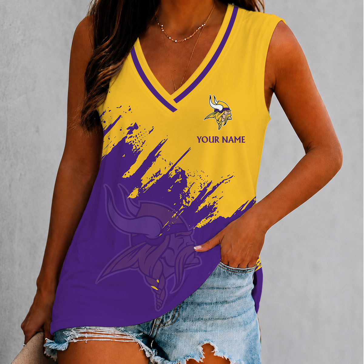 [TOUCHDOWN DEAL] NEW CUSTOMIZED NFL05 MVK MINNESOTA VIKINGS WOMEN'S V-NECK TANK TOP