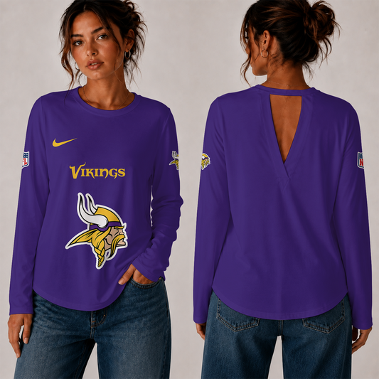 [TOUCHDOWN DEAL] NEW CUSTOMIZED NFL05 MVK THE VIKINGS WOMEN'S BACK V-CUT LONG-SLEEVE SHIRT