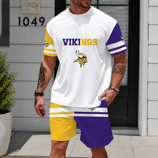 [TOUCHDOWN DEAL] NEWCUSTOMIZED NFL05 MVK MINNESOTA VIKINGS UNISEX T-SHIRT & SHORTS SET