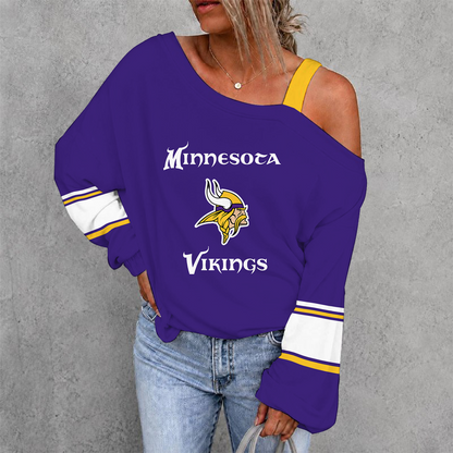 [TOUCHDOWN DEAL] NEW CUSTOMIZED NFL05 MVK MINNESOTA VIKINGS WOMEN'S OFF-SHOULDER LONG SLEEVE SHIRT