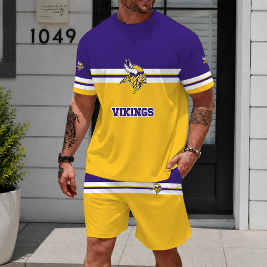 [TOUCHDOWN DEAL] NEWCUSTOMIZED NFL05 MVK MINNESOTA VIKINGS UNISEX T-SHIRT & SHORTS SET