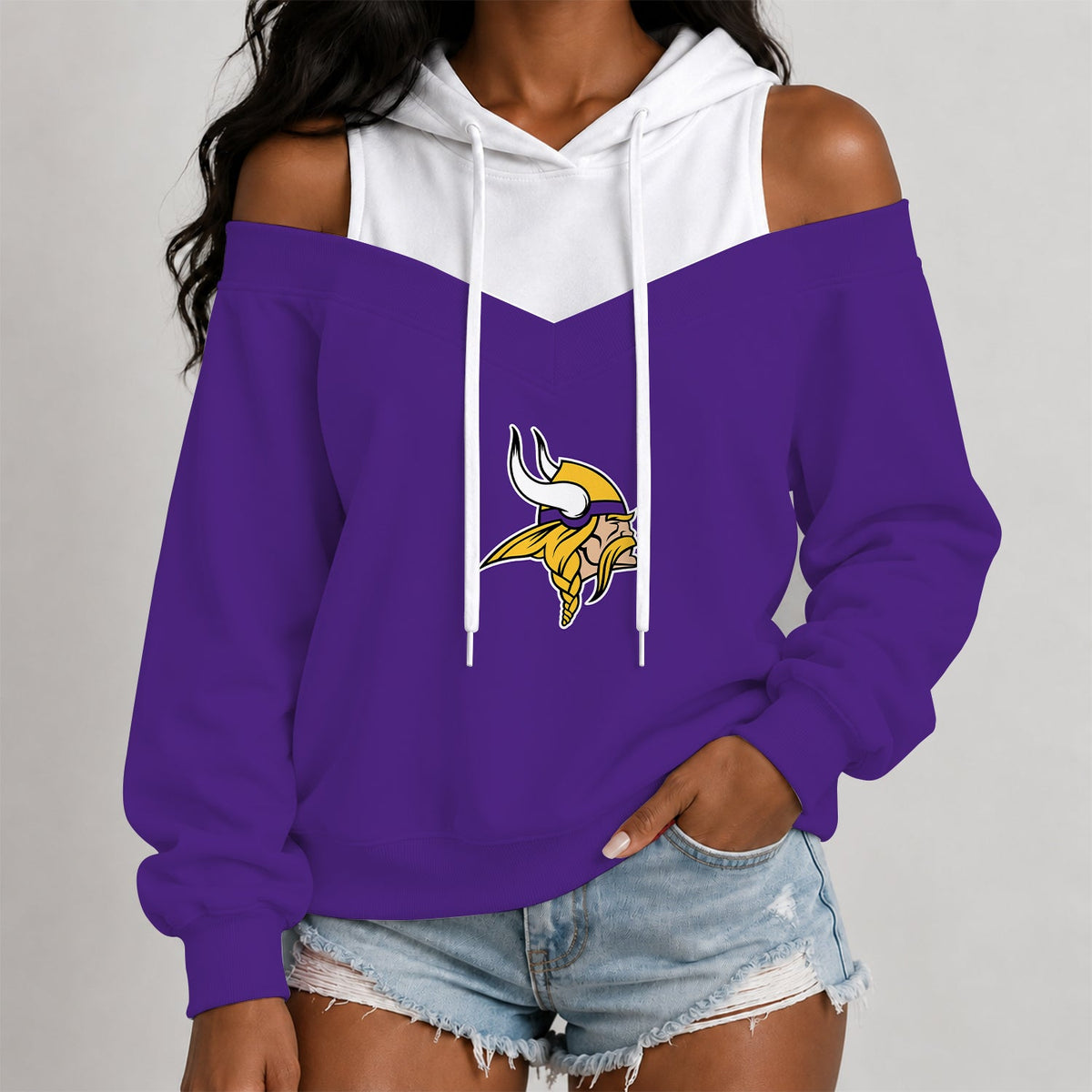 [TOUCHDOWN DEAL] NEW CUSTOMIZED NFL05 MVK THE VIKINGS WOMEN'S OFF-SHOULDER HOODIE