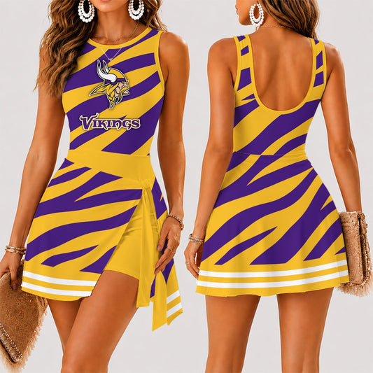 [TOUCHDOWN DEAL] NEW CUSTOMIZED NFL05 MVK MINNESOTA VIKINGS WOMEN'S SUMMER SKORT DRESS