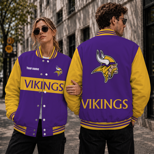 [TOUCHDOWN DEAL] NEW CUSTOMIZED NFL05 MVK MINNESOTA VIKINGS SATIN VARSITY & BASEBALL JACKET