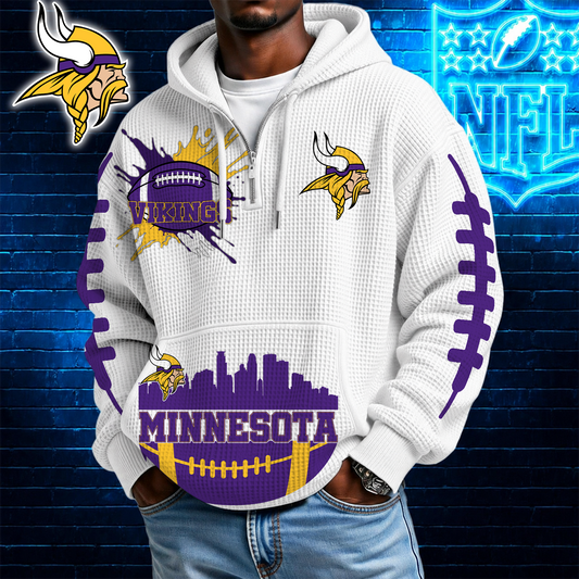 [TOUCHDOWN DEAL] NEW CUSTOMIZED NFL05 MVK MINNESOTA VIKINGS WAFFLE FULL ZIP HOODIE