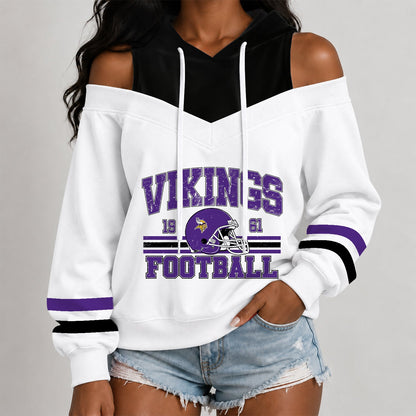 [TOUCHDOWN DEAL] NEW CUSTOMIZED NFL05 MVK THE VIKINGS WOMEN'S OFF-SHOULDER HOODIE