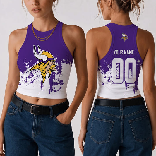 [TOUCHDOWN DEAL] NEW CUSTOMIZED NFL05 MVK THE VIKINGS WOMEN'S CROP TOP