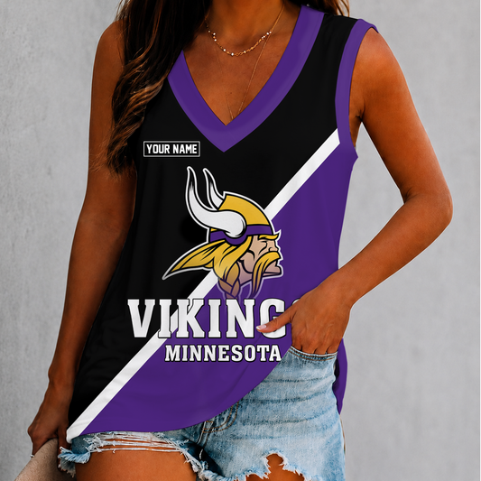 [TOUCHDOWN DEAL] NEW CUSTOMIZED NFL05 MVK MINNESOTA VIKINGS WOMEN'S V-NECK TANK TOP