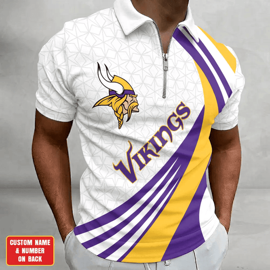 [TOUCHDOWN DEAL] NEW CUSTOMIZED NFL05 MVK MINNESOTA VIKINGS ZIP POLO SHIRT